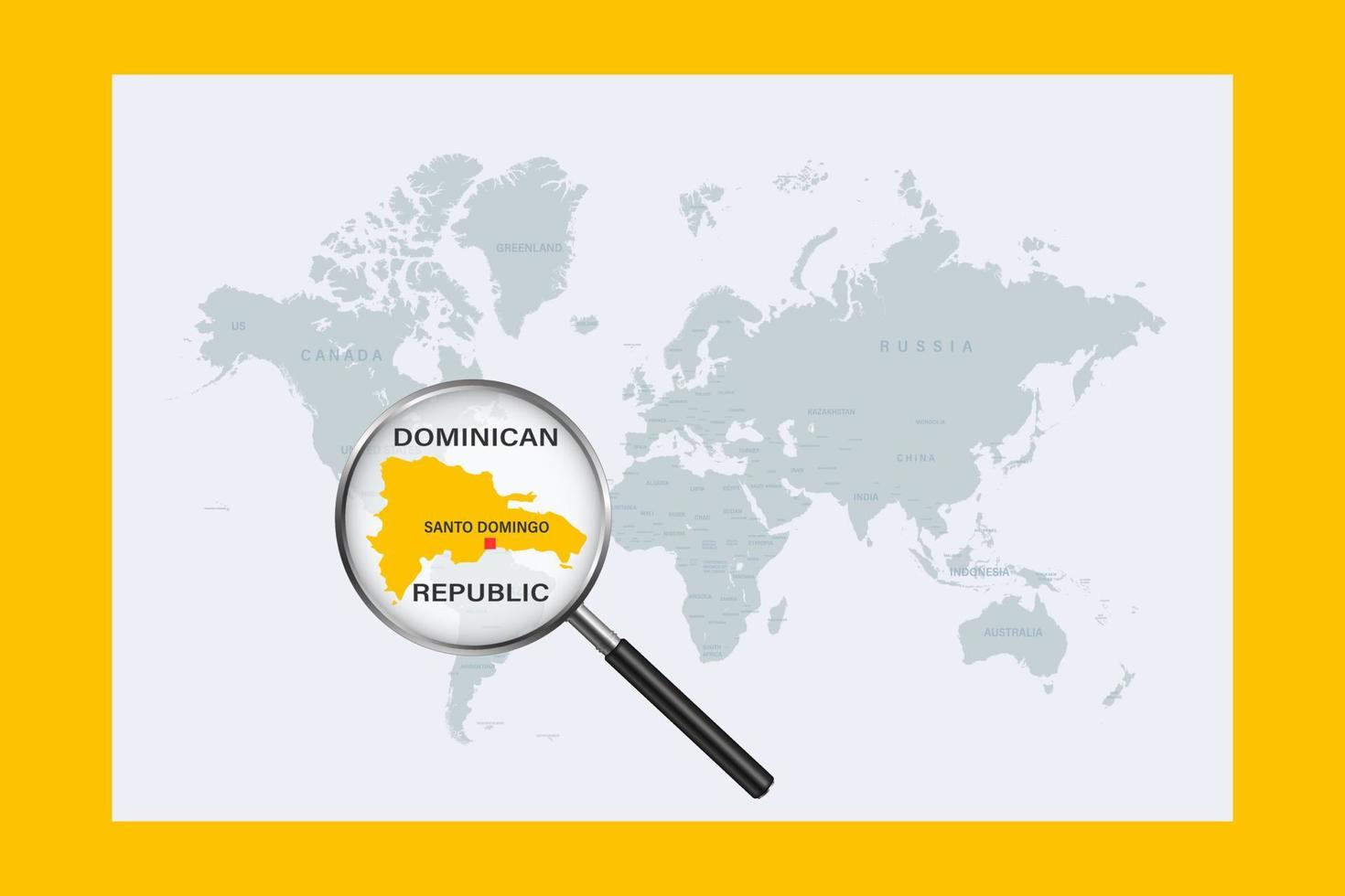 Map of Dominican Republic on political world map with magnifying glass vector
