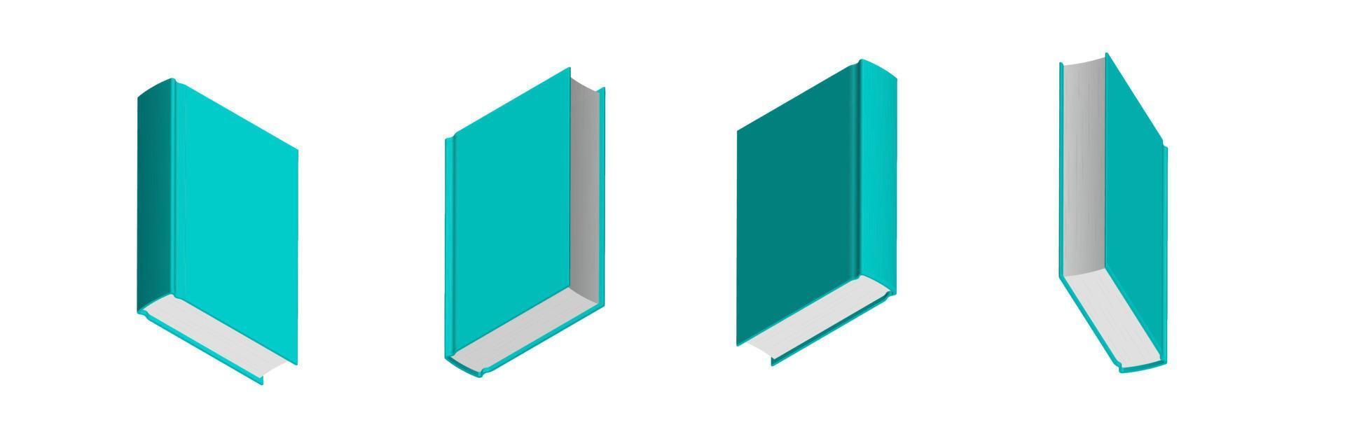 conjunto de libros mentolados verdes cerrados en diferentes posiciones para librería vector