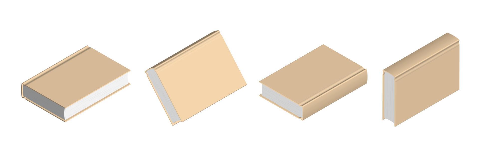 Set of closed beige books in different positions for bookstore vector