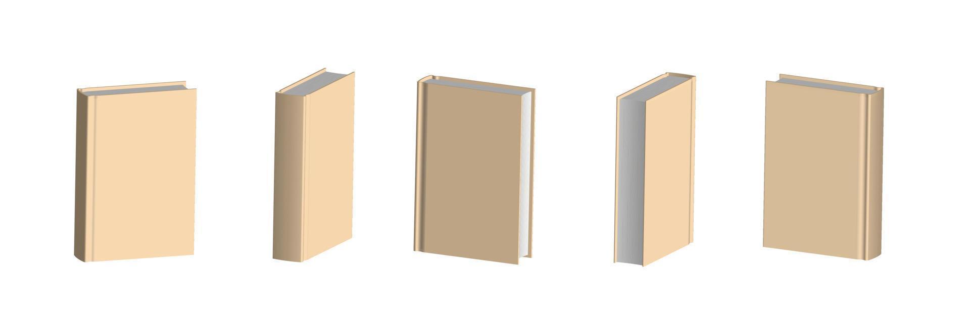 Set of closed beige books in different positions for bookstore vector