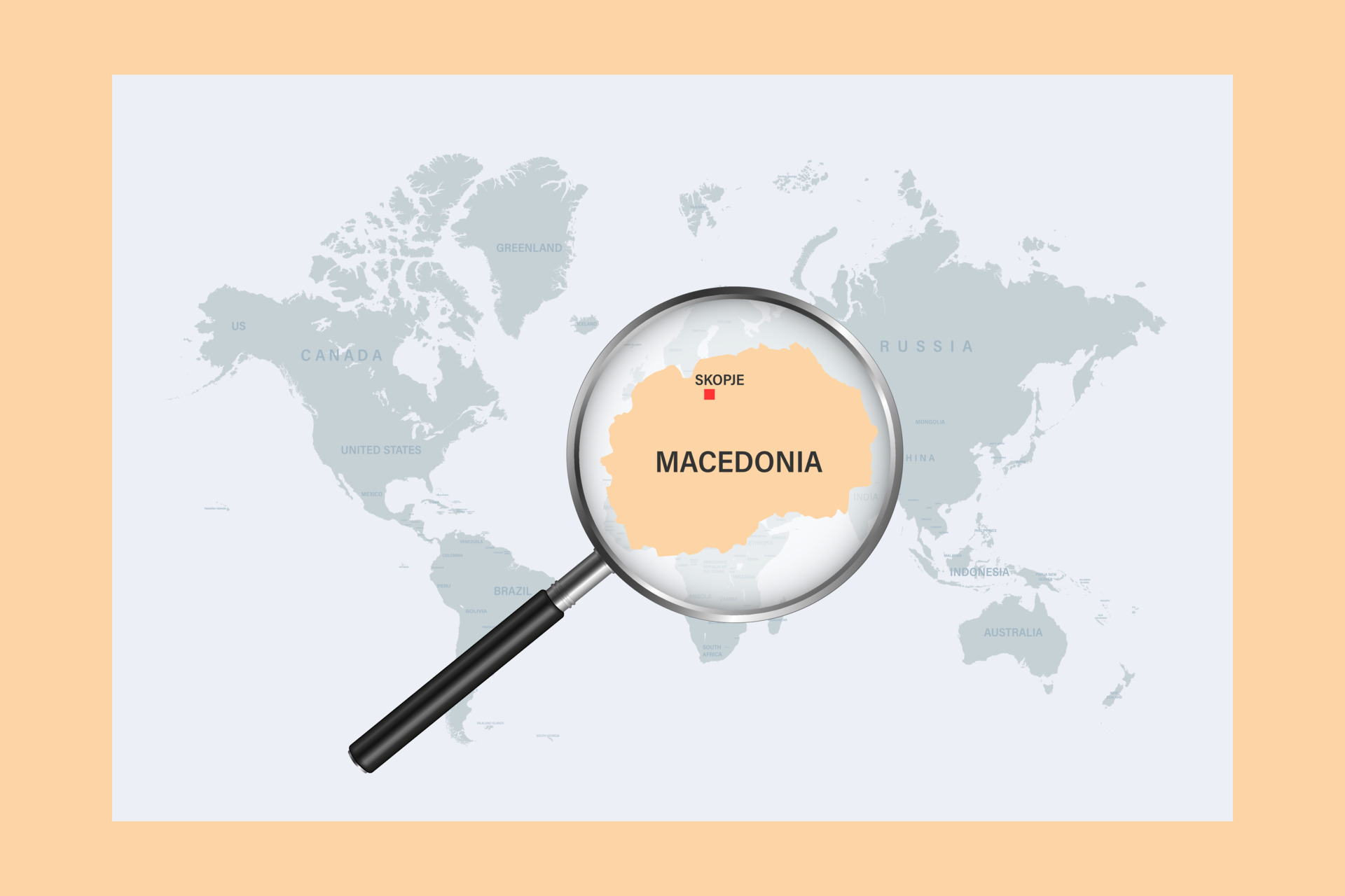Map Of Macedonia On Political World Map With Magnifying Glass 10410787 Map Of Macedonia On Political World Map With Magnifying Glass Vector