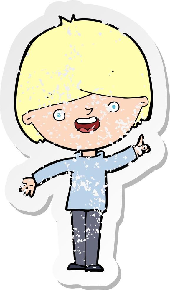 retro distressed sticker of a cartoon happy boy vector