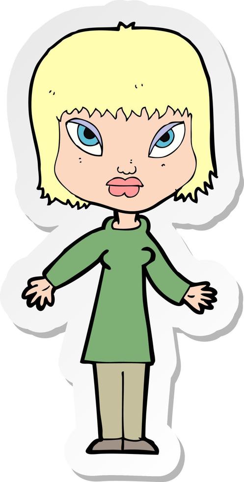 sticker of a cartoon woman with open arms vector