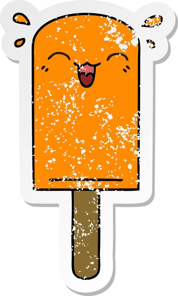 distressed sticker of a quirky hand drawn cartoon orange ice lolly vector