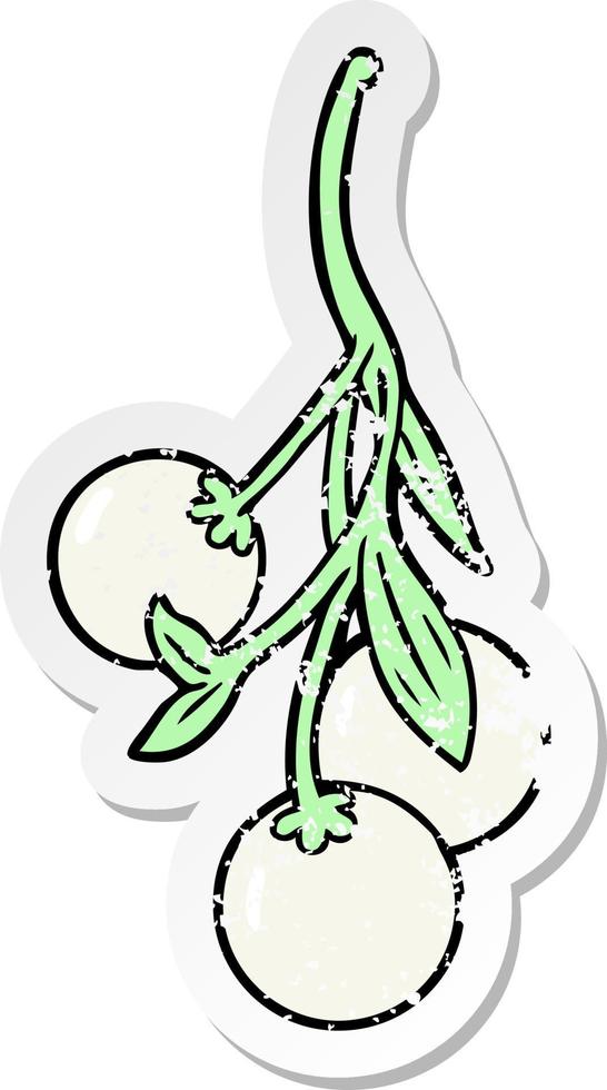 distressed sticker of a cartoon mistletoe vector