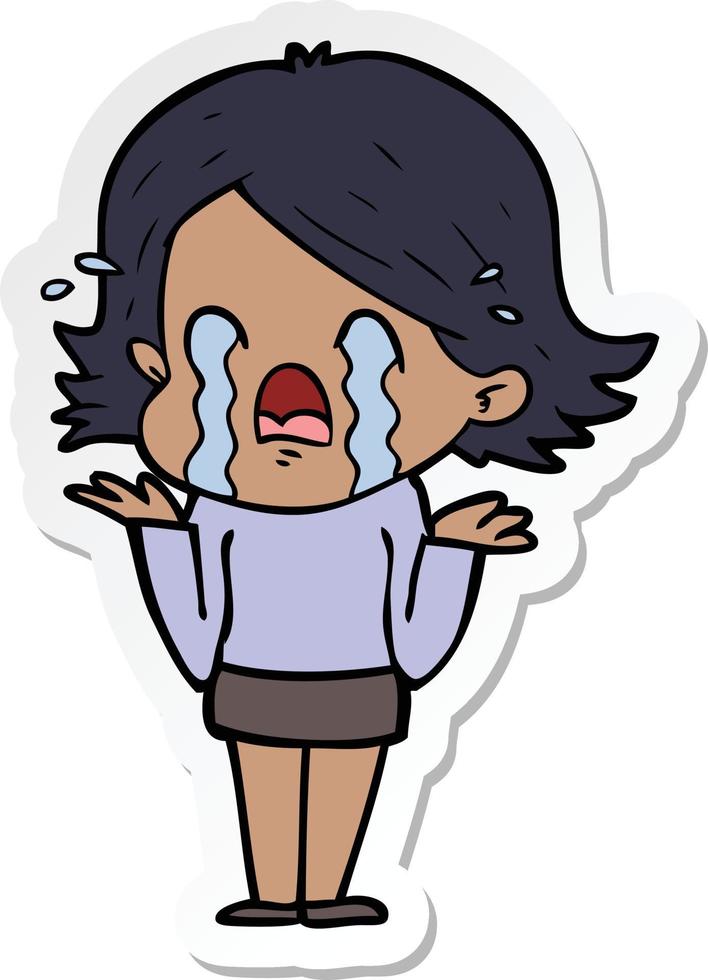sticker of a cartoon woman crying vector