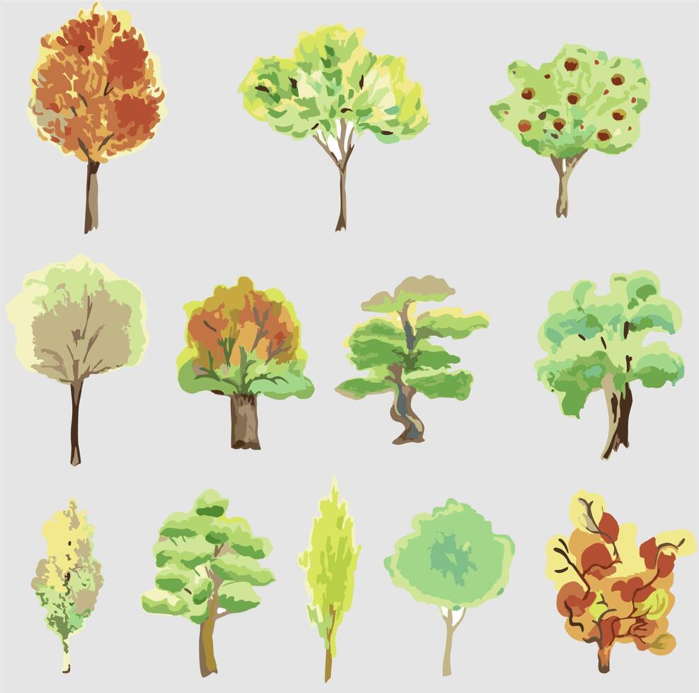 Set of watercolor tree vector 10410911 Vector Art at Vecteezy