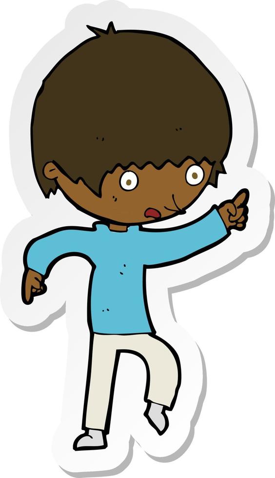 sticker of a cartoon worried boy pointing vector