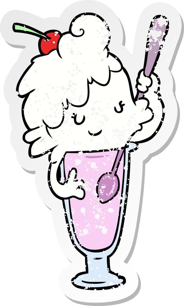 distressed sticker of a cartoon ice cream soda girl vector