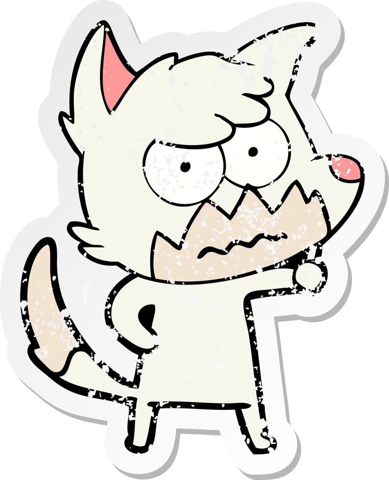distressed sticker of a cartoon annoyed fox vector