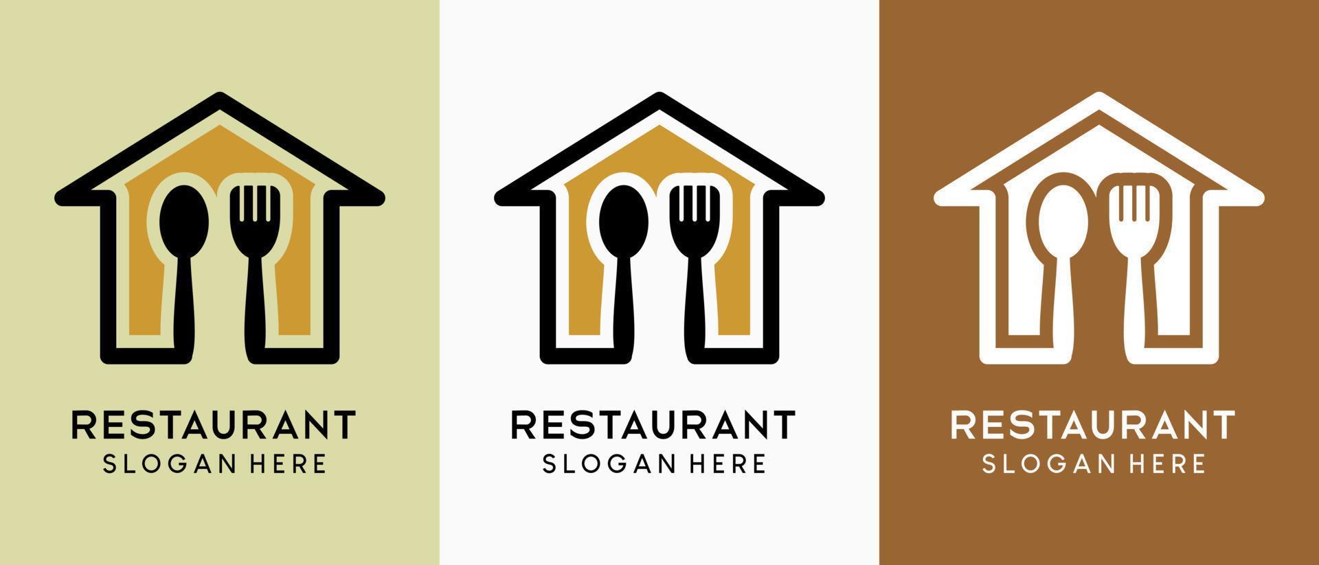 Restaurant logo design with a modern concept, spoon and fork icon combined with the house icon vector