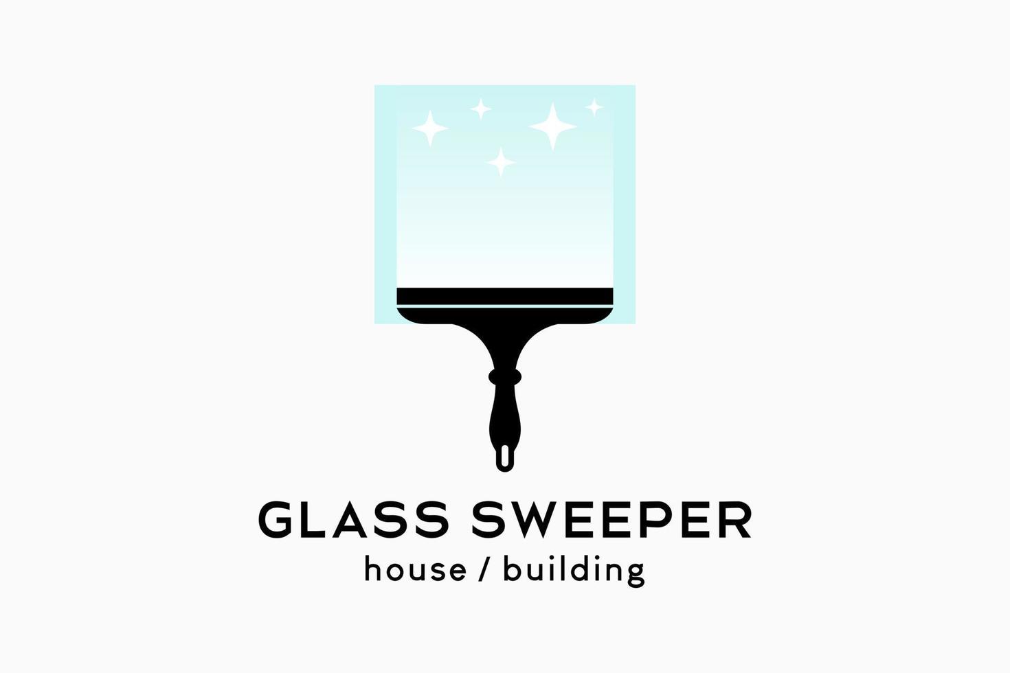 Glass cleaner or glass sweeper logo design, silhouette of a rubber glass cleaner combined with a glass icon in a box vector