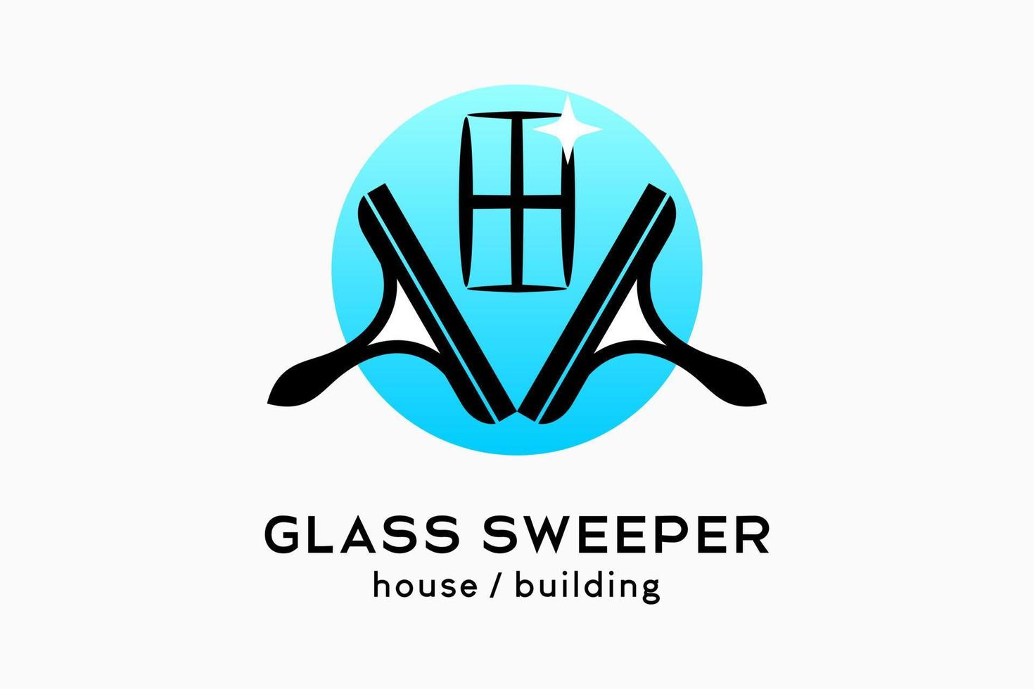 Glass cleaner or glass sweeper logo design, two rubber glass cleaner silhouettes with window icon in circle vector