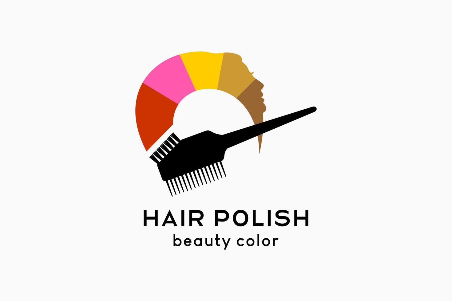 Hair paint or hair polish logo design, brush comb silhouette and brush stroke with creative concept vector