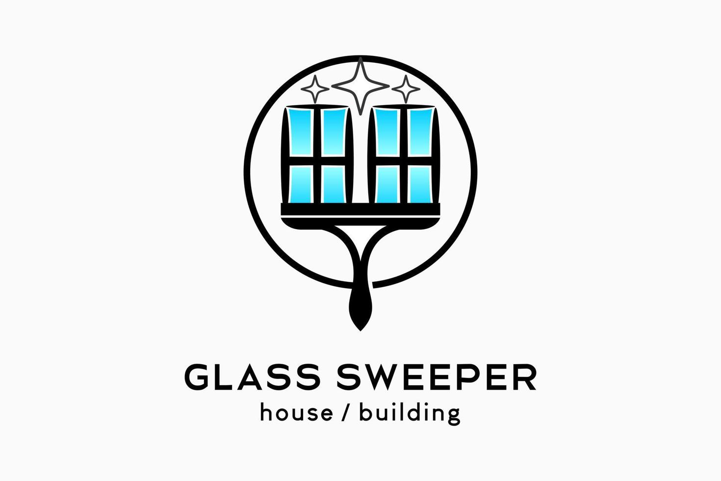 Glass cleaner or glass sweeper logo design, silhouette of a rubber glass cleaner combined with a window icon in a circle vector