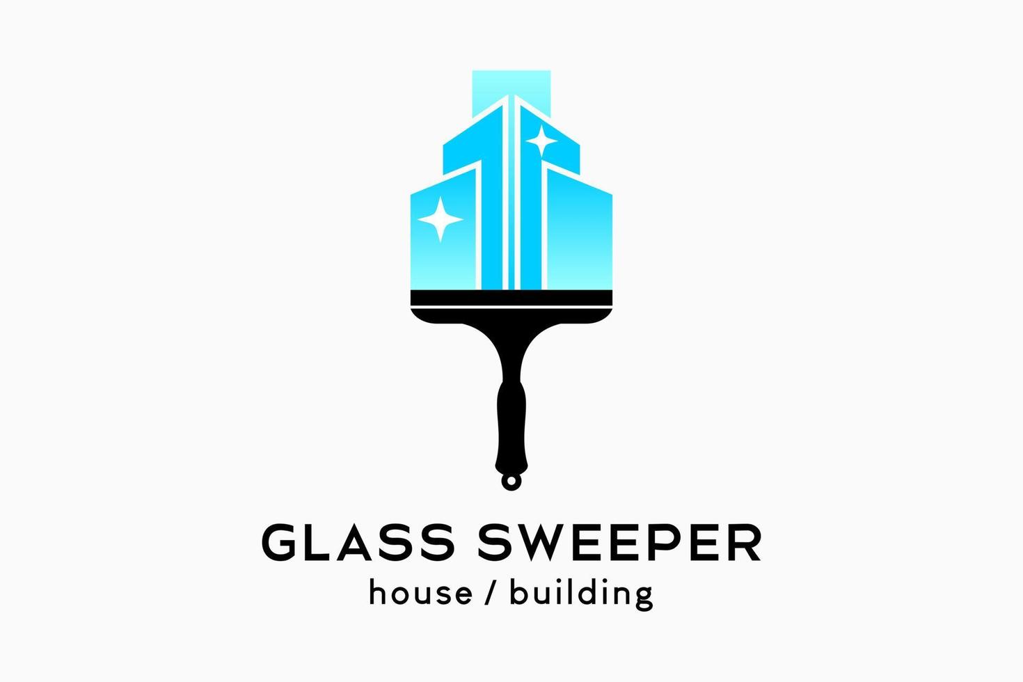 Glass cleaner or glass sweeper logo design, silhouette of rubber glass cleaner combined with building icon vector