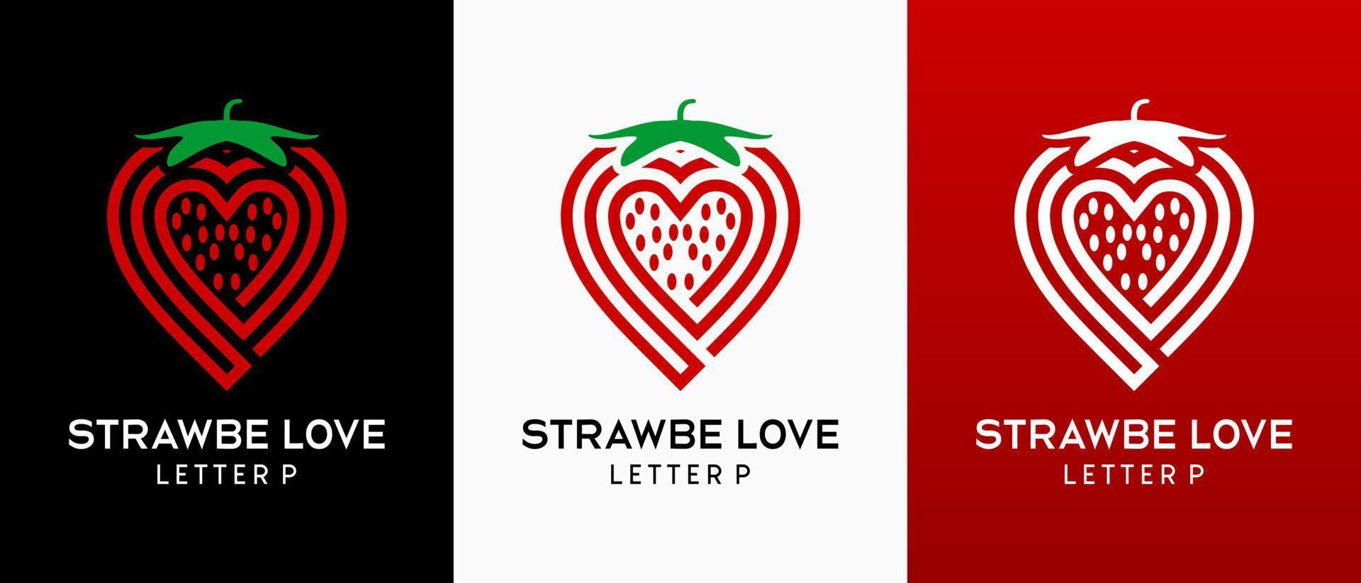 P shape strawberry logo design with creative concept vector