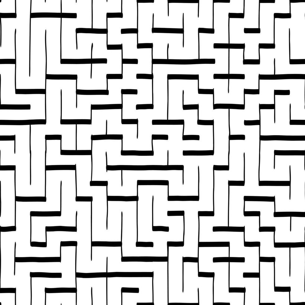 SEAMLESS VECTOR PATTERN REPEAT maze puzzle game labyrinth. Hand drawn line surface design in simple style. basic fill background in black and white.