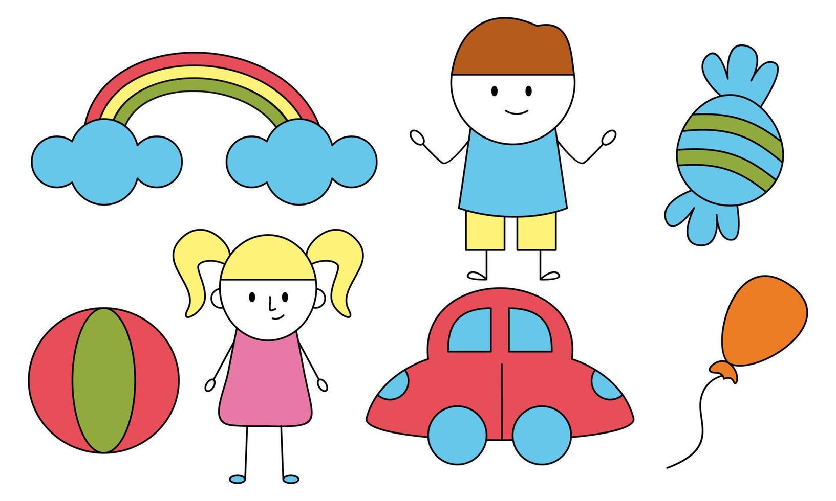 Cute children's drawing, kids doodles illustration vector