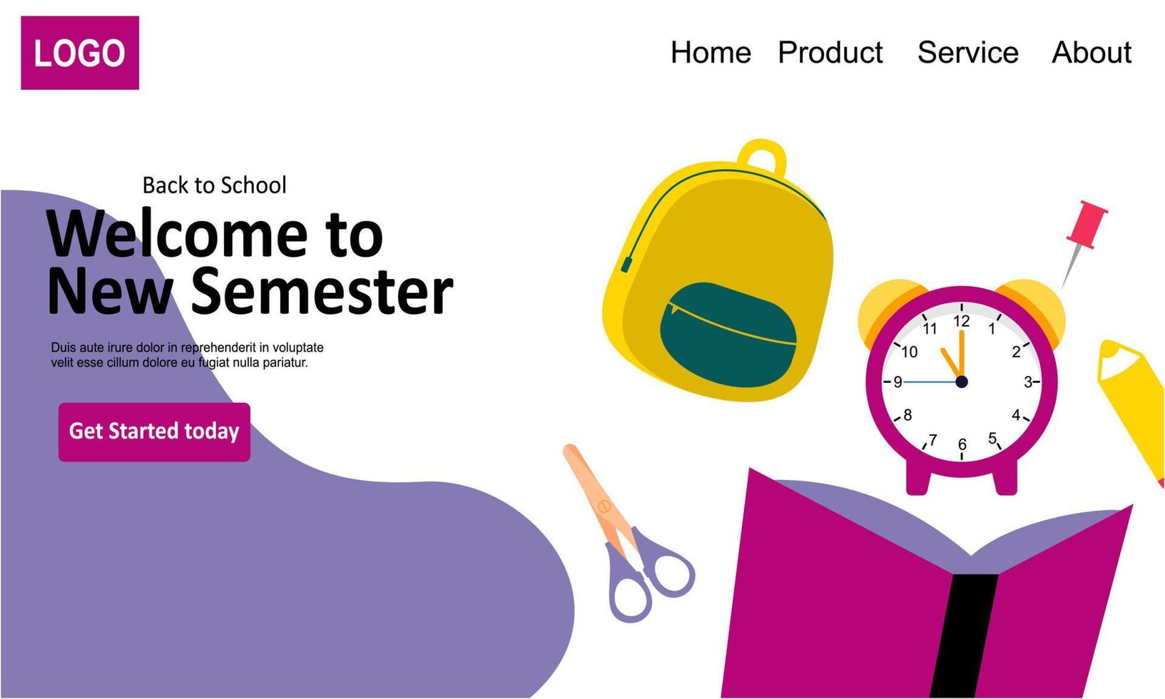 Back to school banner template landing page vector