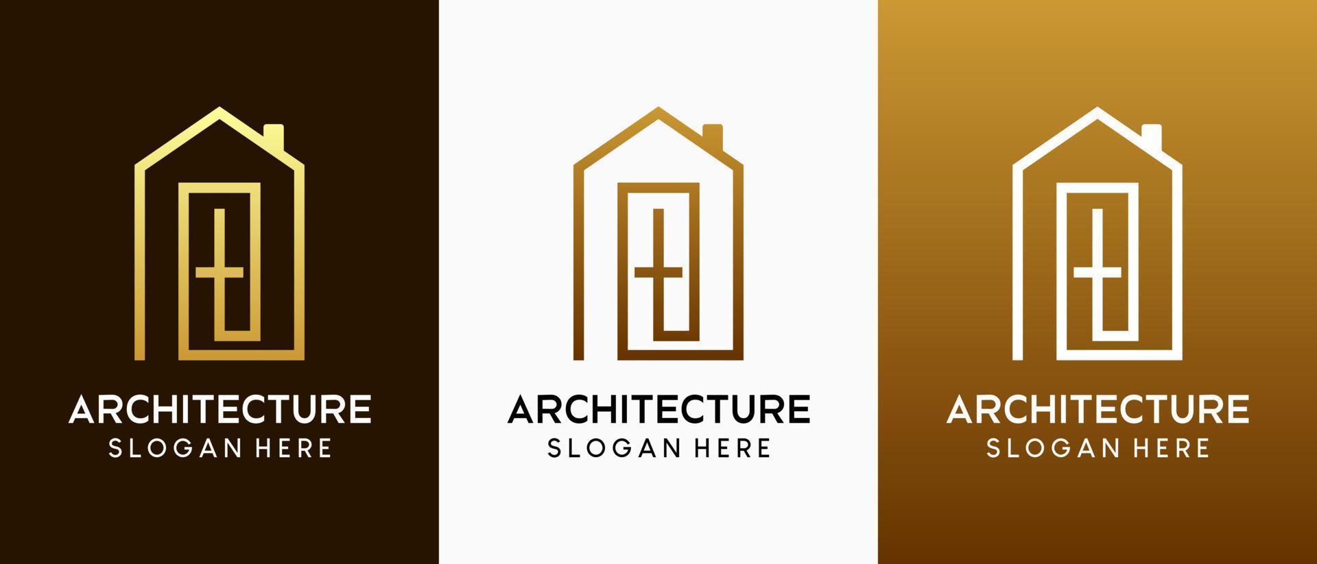 Architect logo design with luxury line art concept of letter A bentuk vector