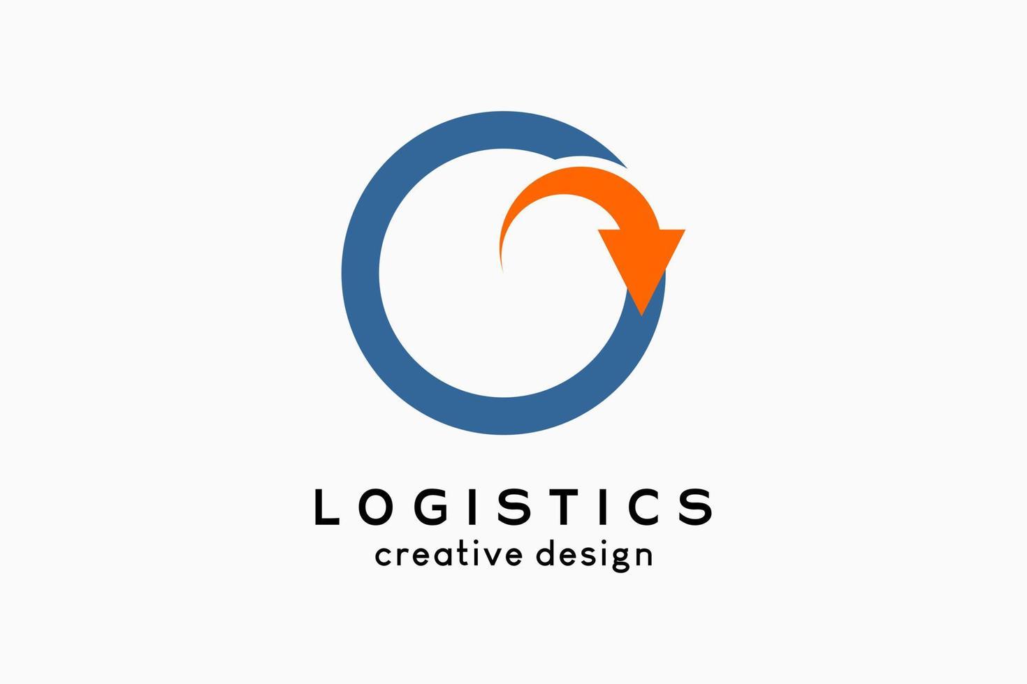 Logo Logistics, logistics and shipping company. arrow icon blends with circle shaped letter g vector