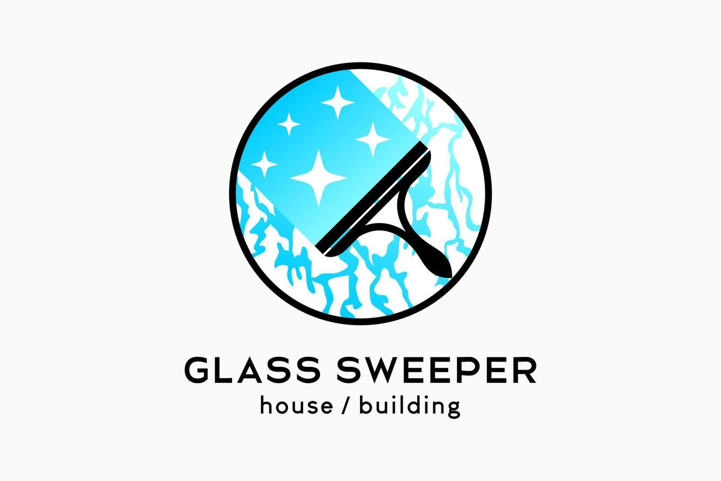 Glass cleaner or glass sweeper logo design, silhouette of rubber glass cleaner with creative concept in circle vector