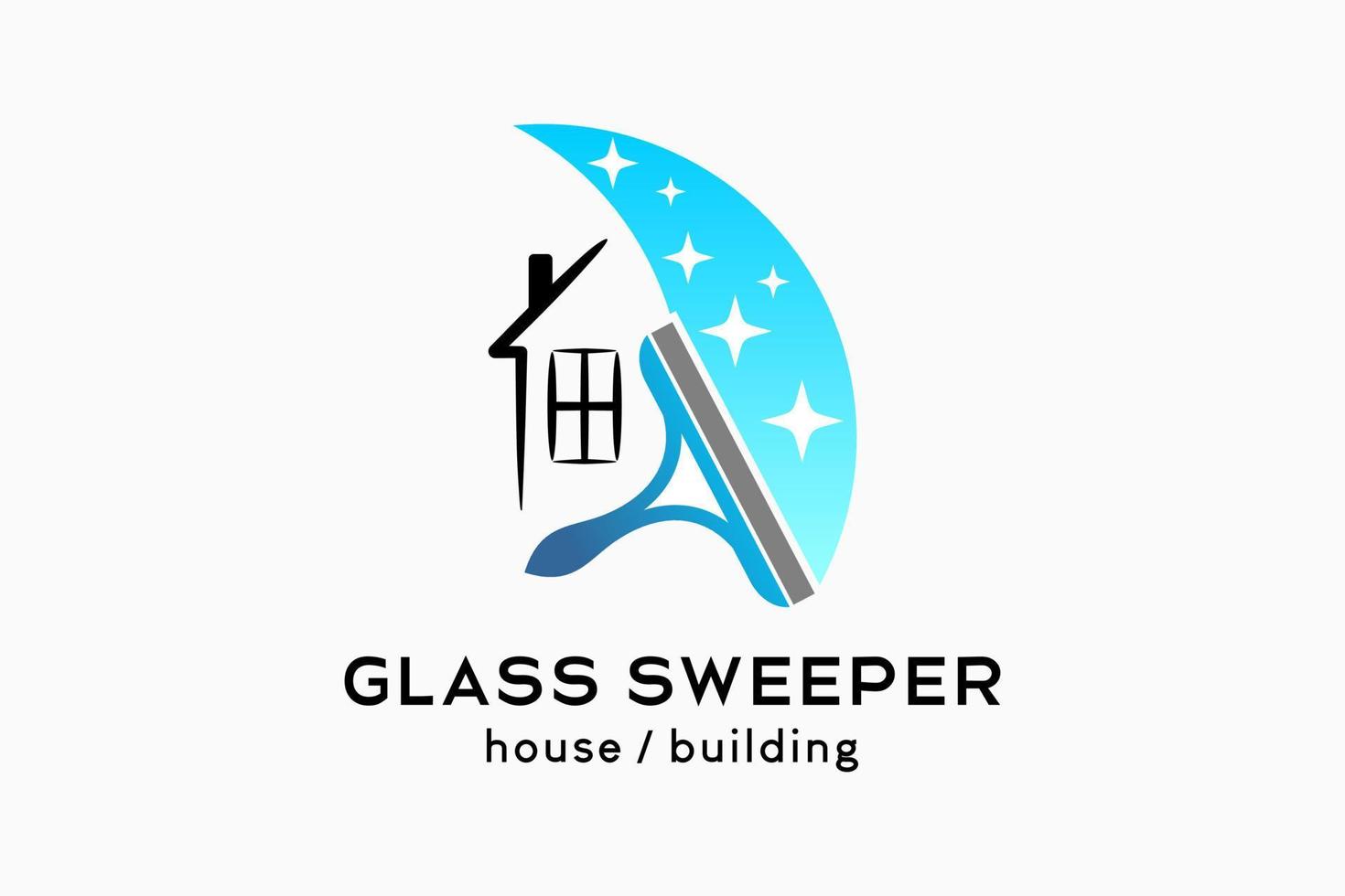 Glass cleaner or glass sweeper logo design, silhouette of a rubber glass cleaner combined with a house icon vector