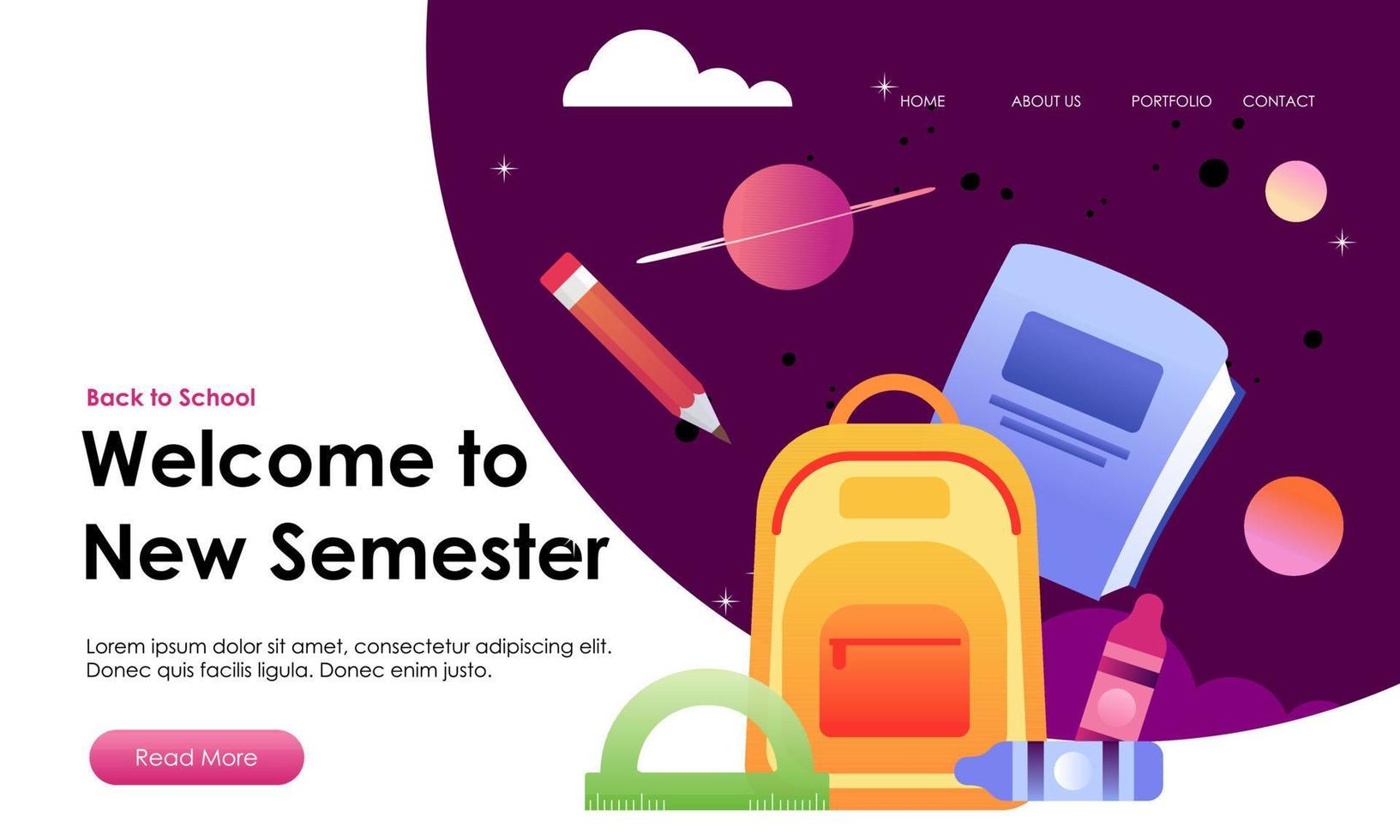 Back to school banner template landing page vector