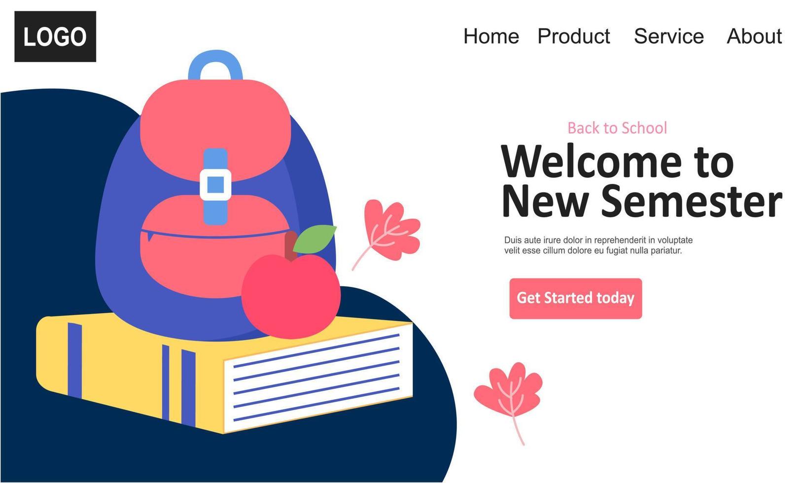 Back to school banner template landing page vector