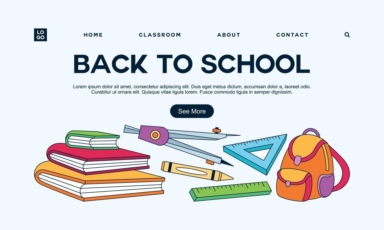 Back to school banner template landing page vector