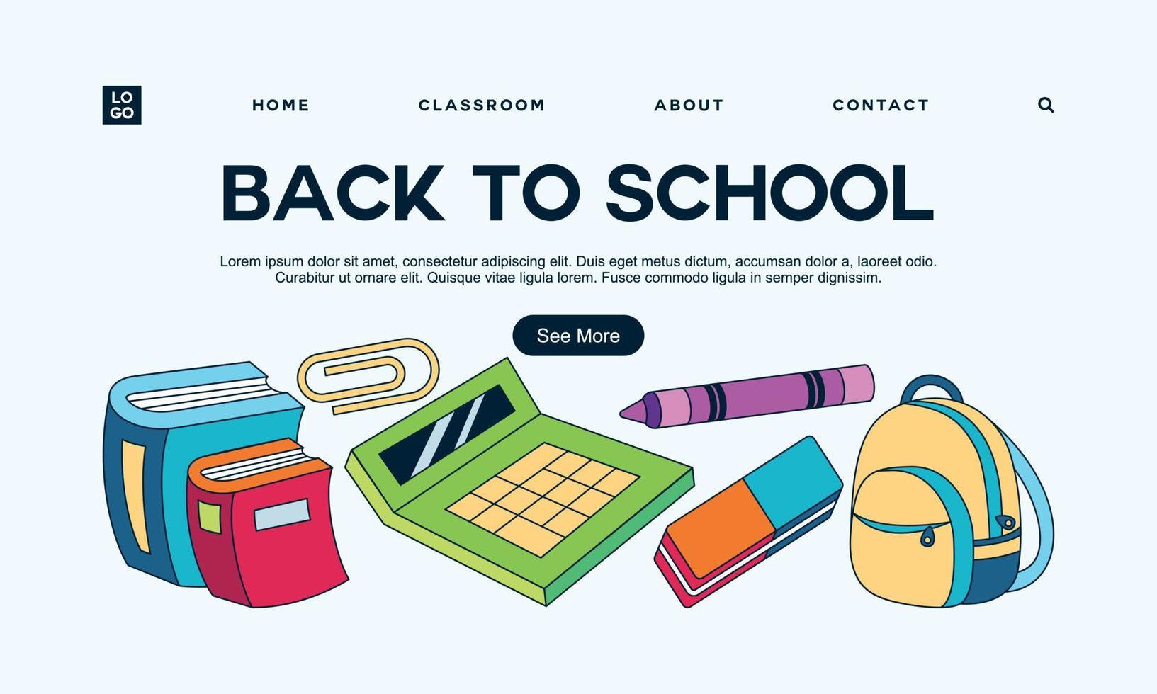 Back to school banner template landing page vector