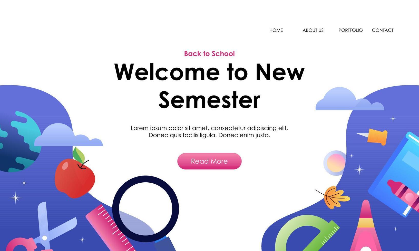 Back to school banner template landing page vector