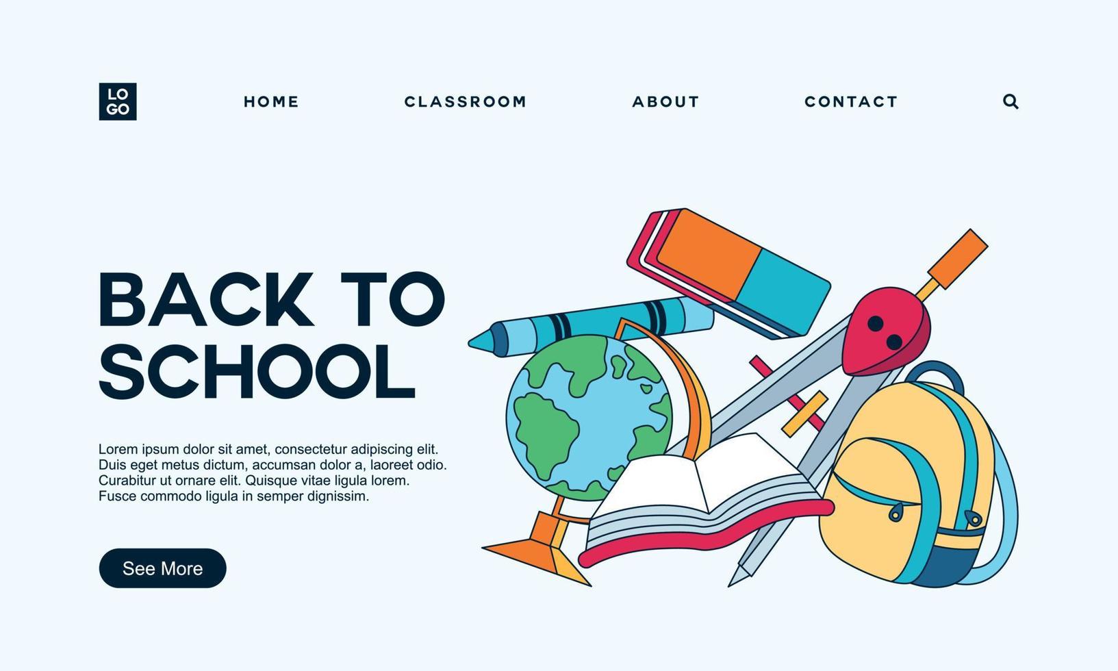 Back to school banner template landing page vector