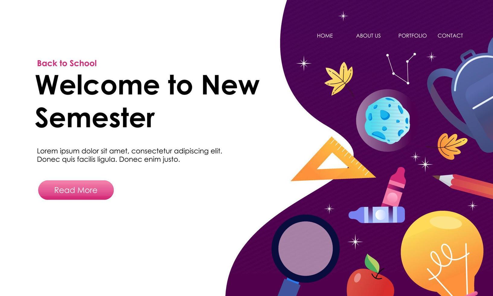 Back to school banner template landing page vector