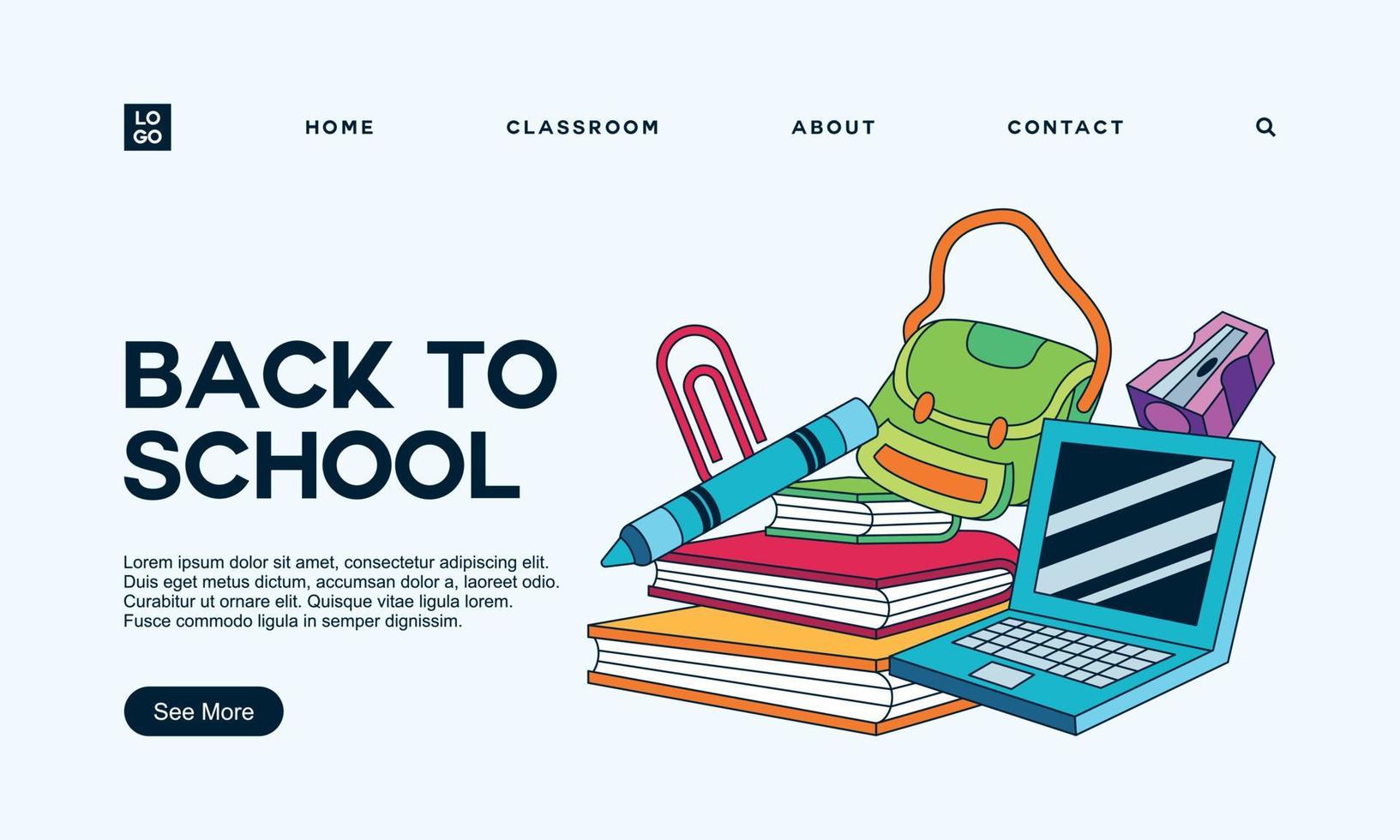 Back to school banner template landing page vector