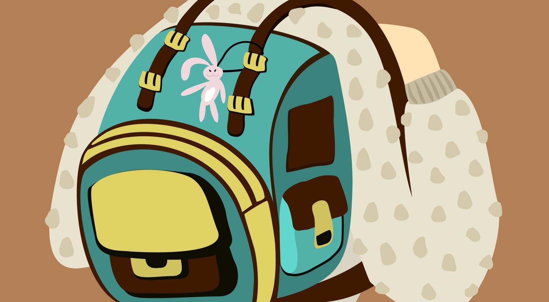 Vector isolated illustration of backpack on the back of pupil.