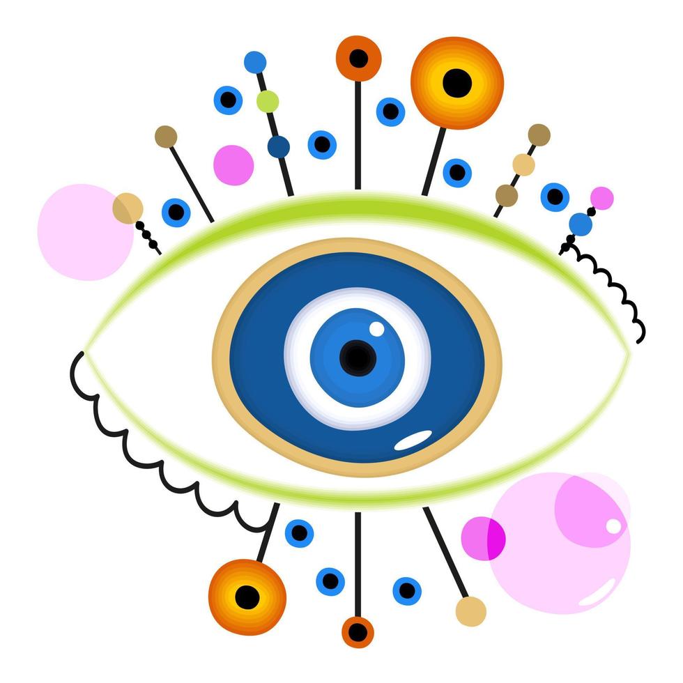 Vector isolated illustration of evil eye with decoration.