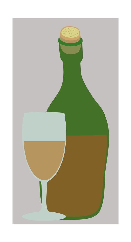 Vector isolated illustration of bottle and glass with white wine.