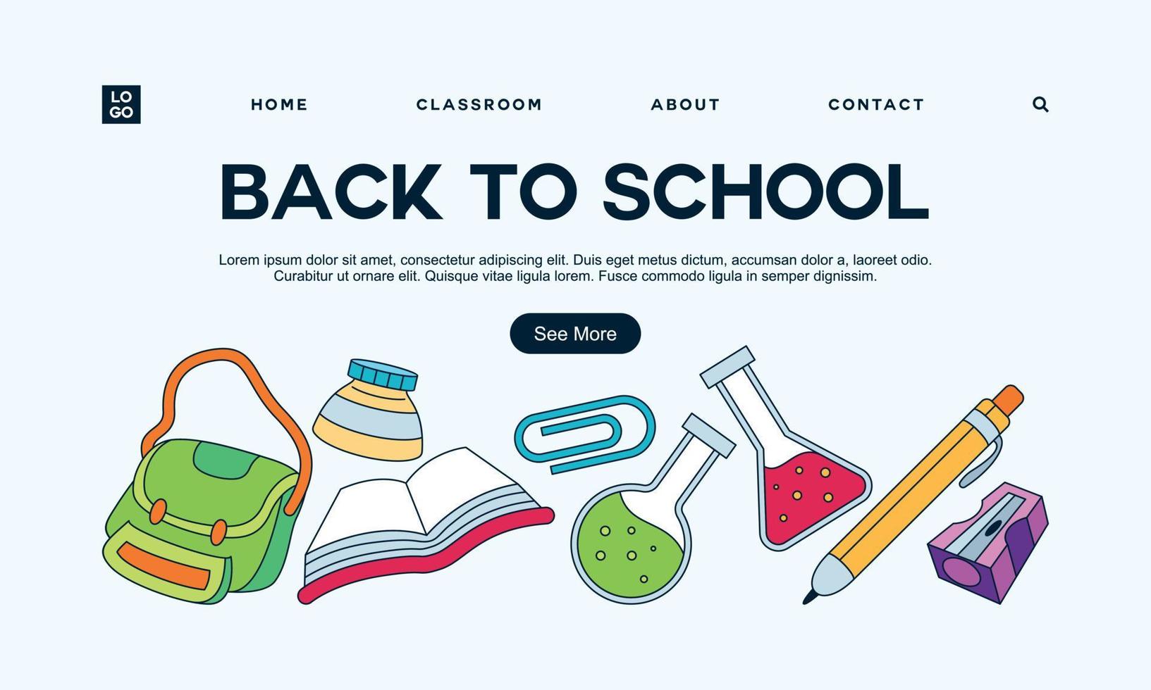 Back to school banner template landing page vector
