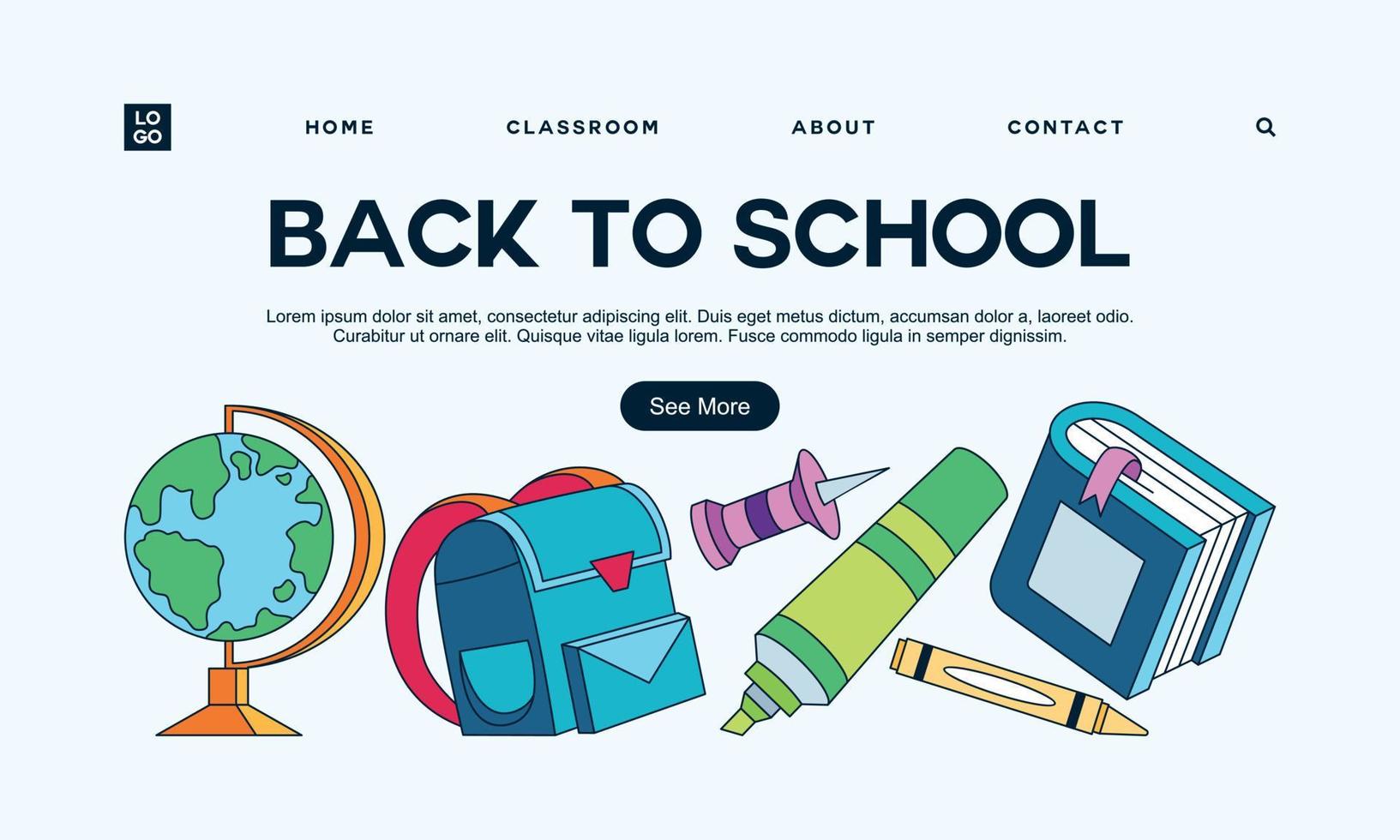 Back to school banner template landing page vector