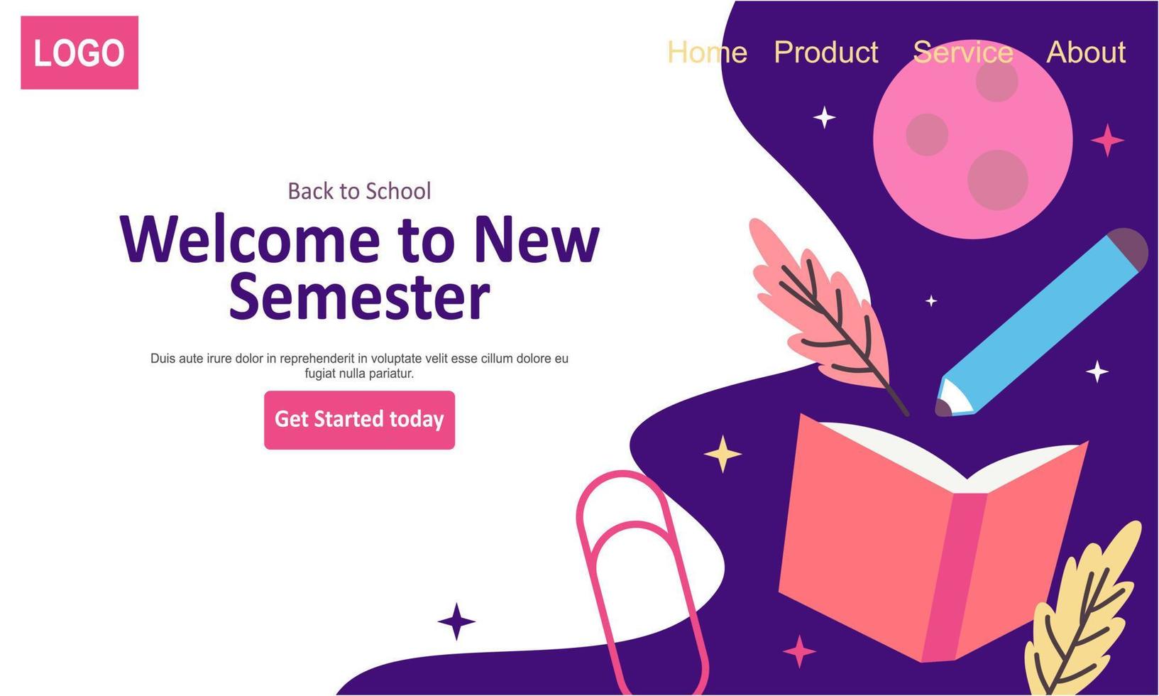 Back to school banner template landing page vector