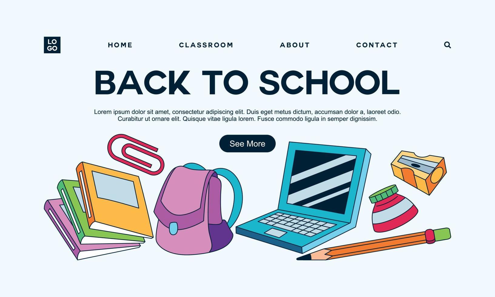 Back to school banner template landing page vector