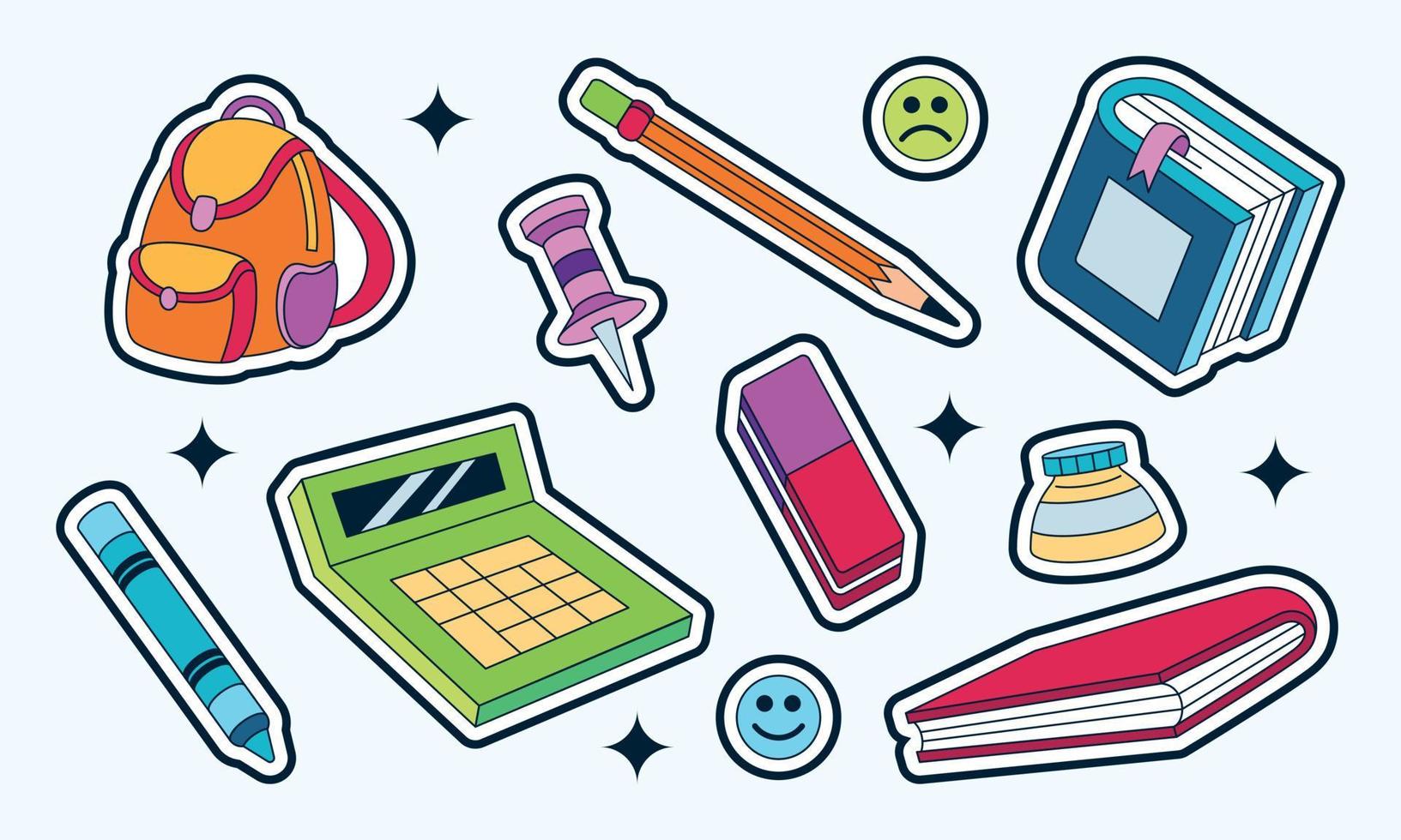 Stickers with school supplies collection. Back to school vector