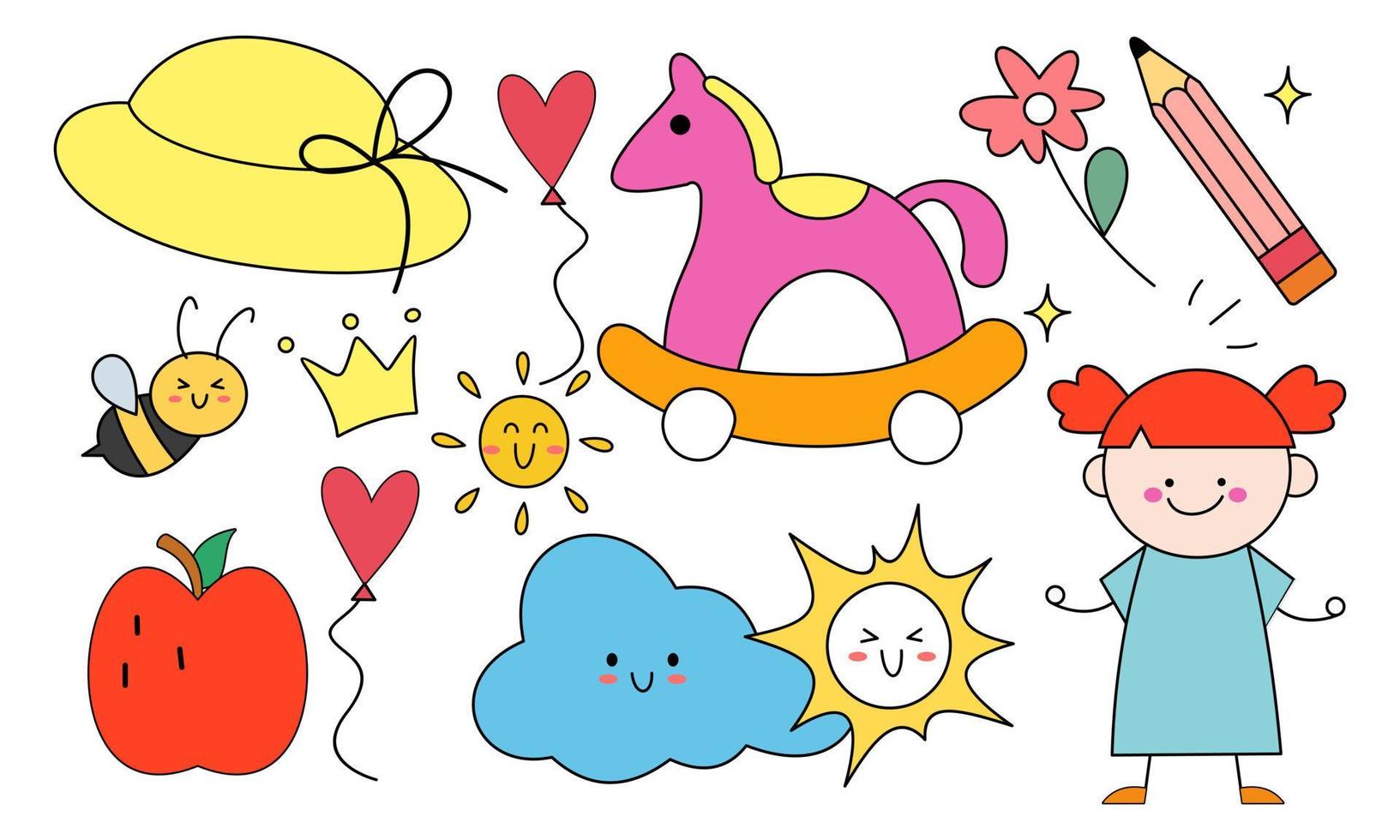 Cute children's drawing, kids doodles illustration vector