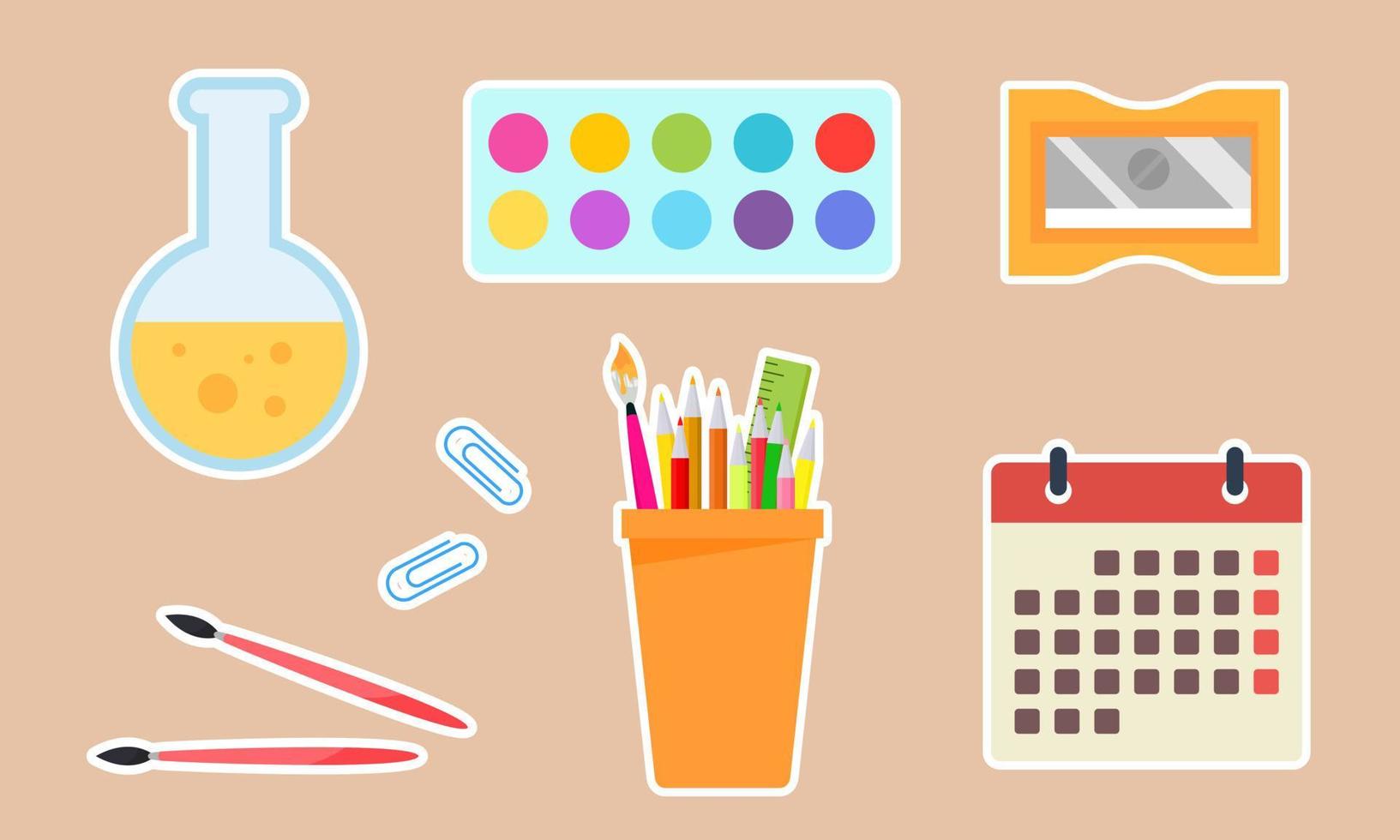 Stickers with school supplies collection. Back to school vector