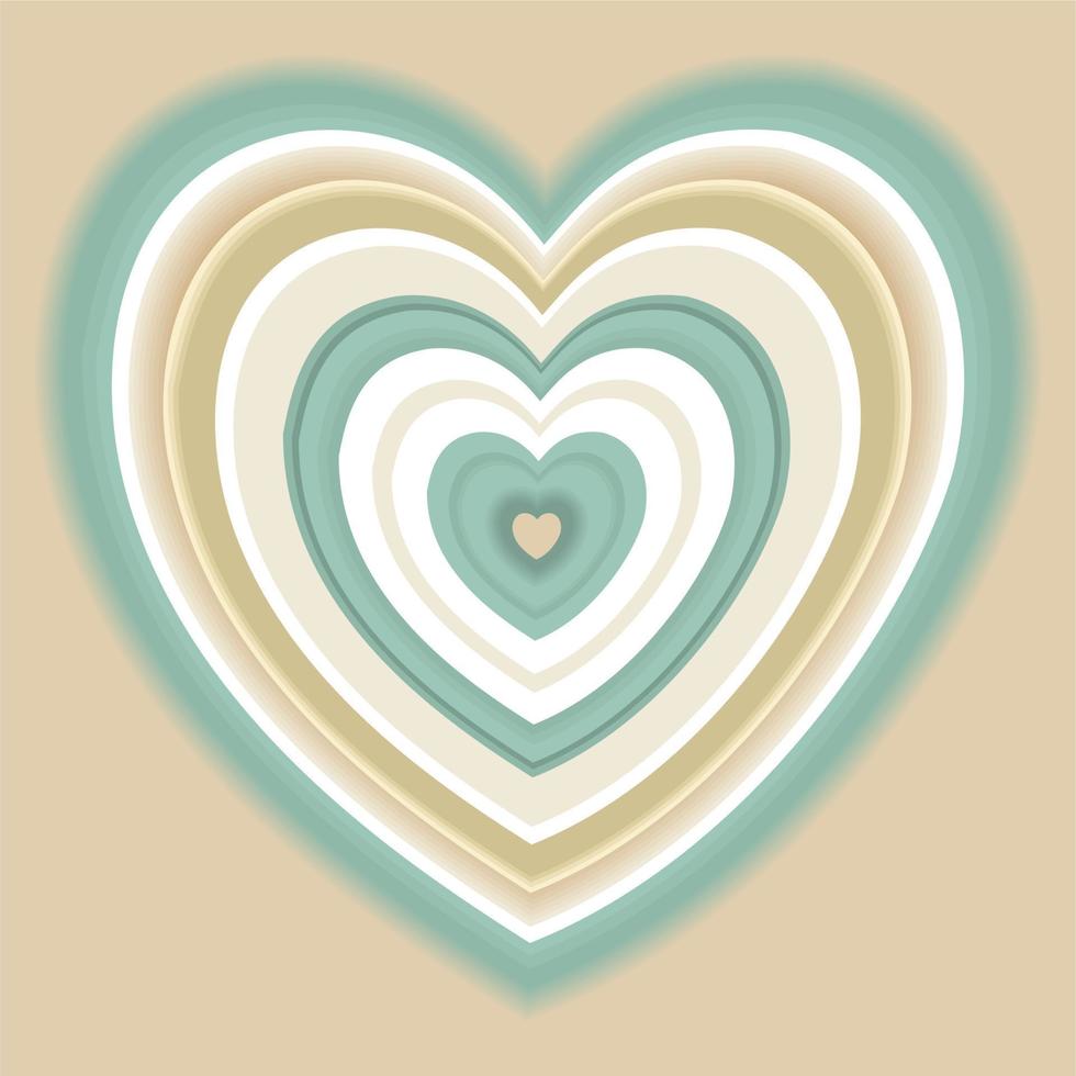 Vector bright illustration of big striped heart on beige background.