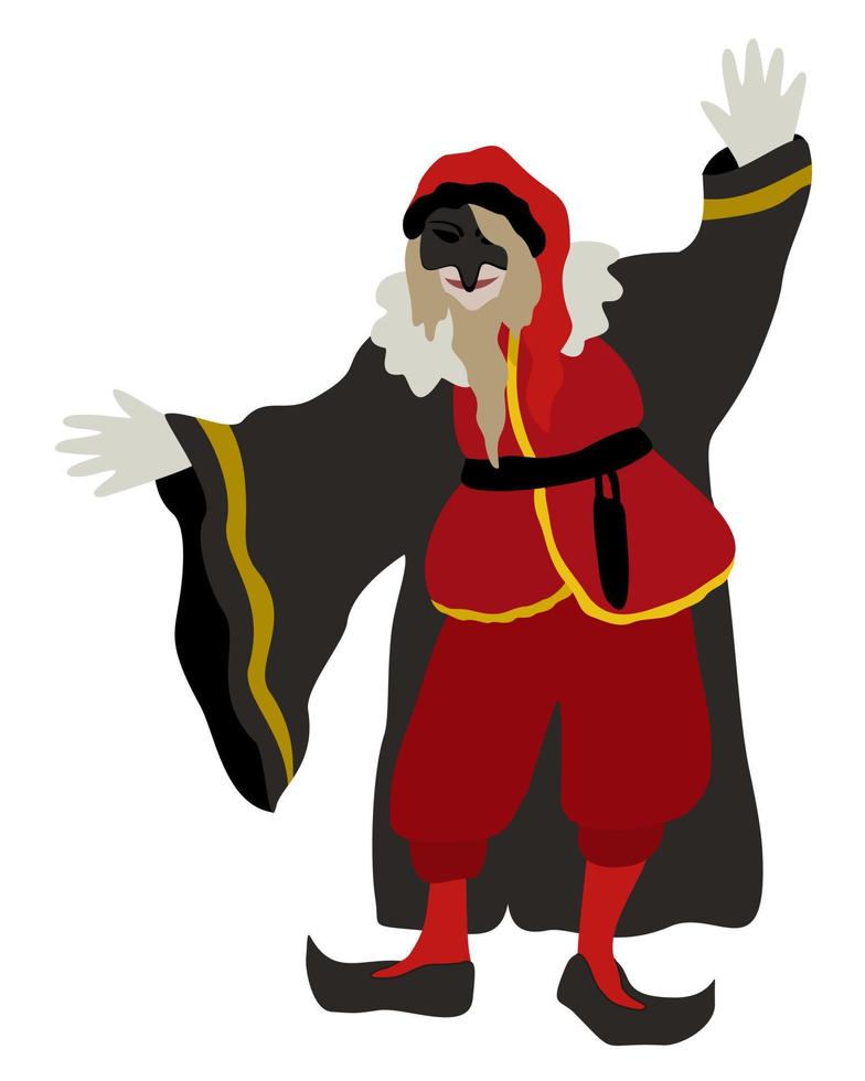 Pantalone. One of the principale actors in italian traditional theater. Wealthy old merchant in red costume. Commedia dell'arte. vector