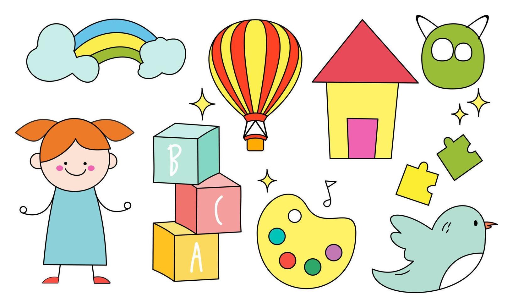 Cute children's drawing, kids doodles illustration vector