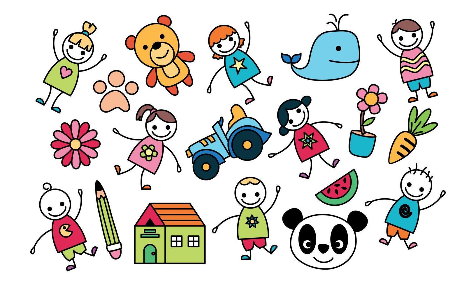 Cute children's drawing, kids doodles illustration vector